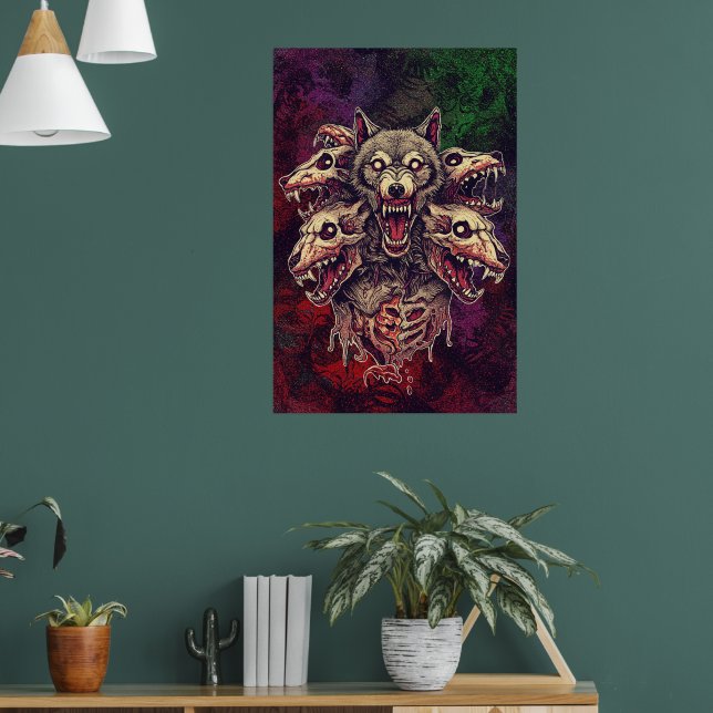 Poster Savage Multi-Headed Demon Wolf Art (Sala de Estar 1)