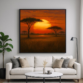 Poster Savana Africana - Estilo de Ilustração Cênico