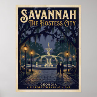 Poster Savannah Geórgia Forsyth Park Fonte Vintage