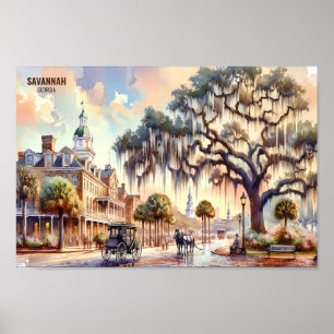 Poster Savannah Georgia Viagem Places aqucolor