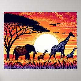 Poster Savannah Silhouettes: Uma Serenada Sunset