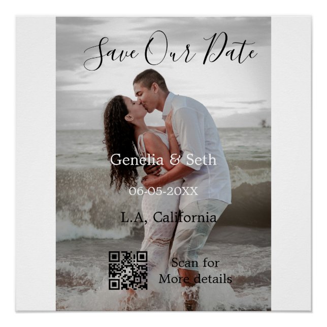 Póster Save the date simple minimal QR scan code details  (Frente)