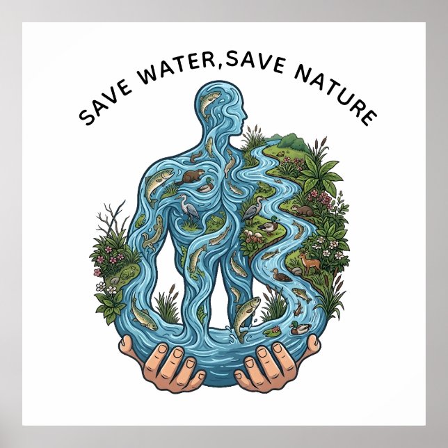 Poster Save Water Save Nature Eco-Conscious Environmental (Frente)