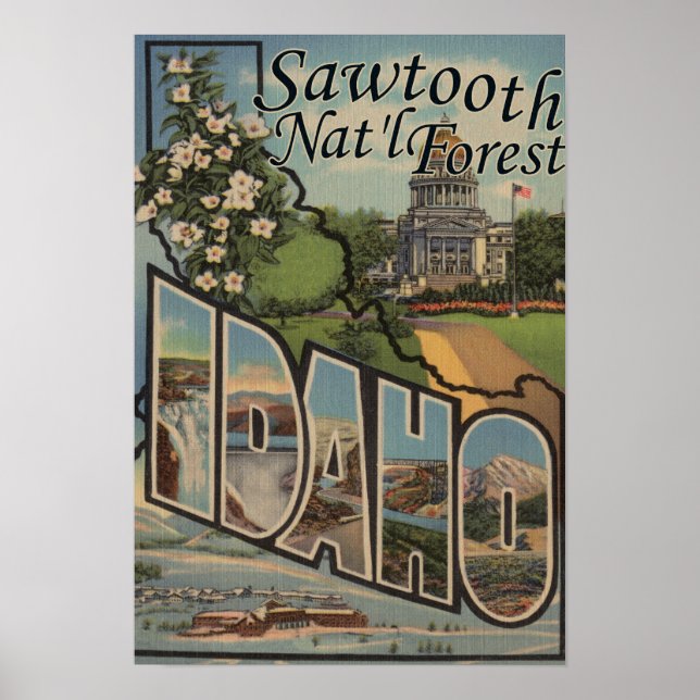 Poster Sawtooth Nat'l Forest, Idaho - Letra Grande (Frente)