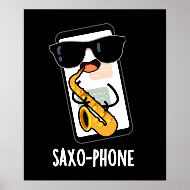 Poster Saxo-phone Funny Cellphone Puns Dark BG (Frente)