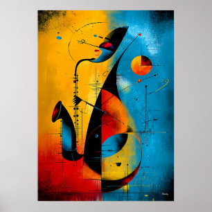 Poster Saxofone Cósmico – Parede Geométrica Abstrata Mode