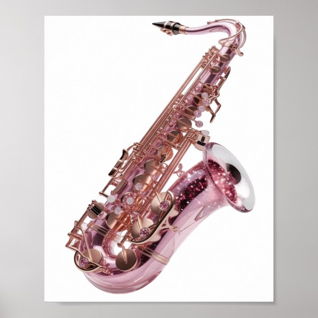 Poster Saxofone Rosa Prata Moderno Design Personalizado (Frente)