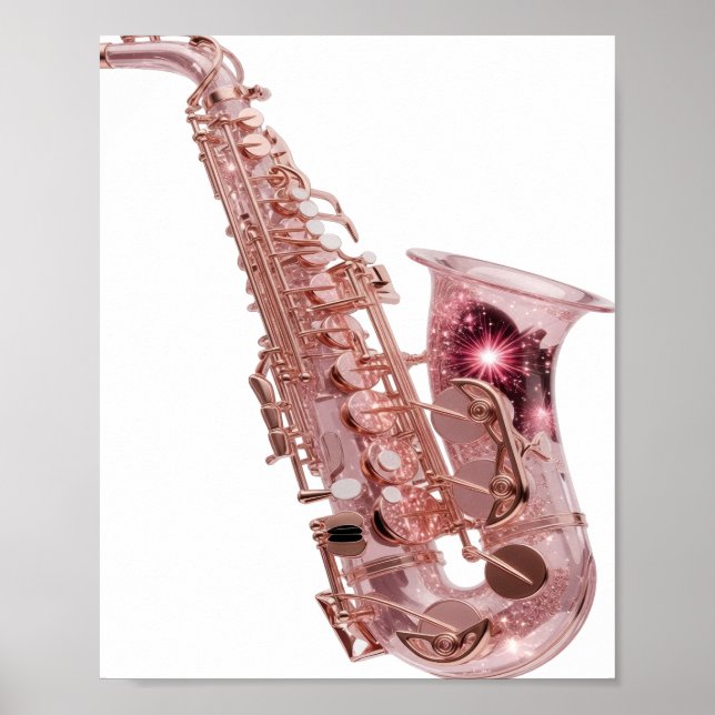 Poster Saxofone ROSE GOLD Prata Moderno Design Moderno (Frente)