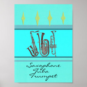 Póster Saxofone Tuba Trumpet