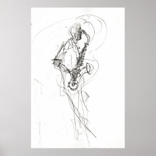 Poster Saxofonista minimalista - esboço Abstrato