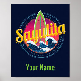 Poster Sayulita Mexico Surfer Vintage Wave Sunset