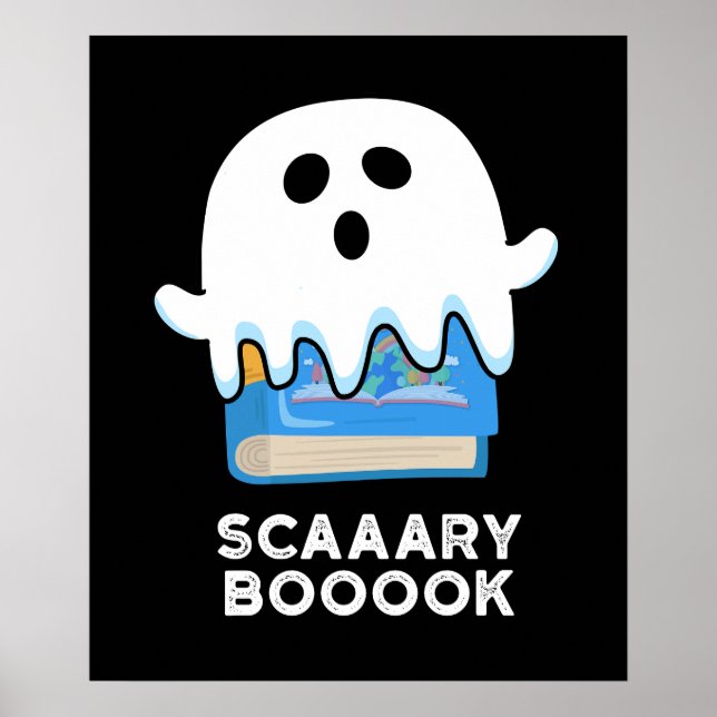 Poster Scaaaary Boook Funny Ghost Book Pun Dark BG (Frente)