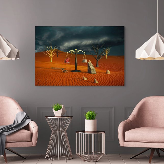 Poster Scales of Truth – Surreal Desert Symbolism (Criador carregado)