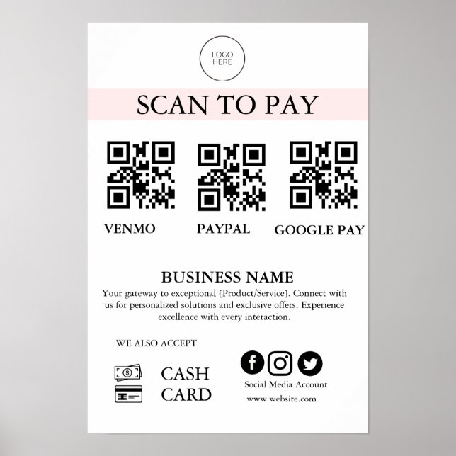Poster Scan to Pay Sign QR Code Payment Sign for Small Bu (Frente)