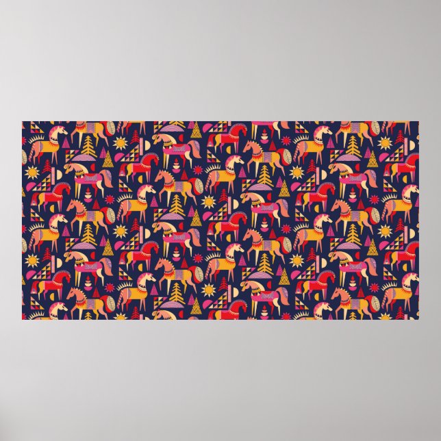 Poster Scandinavian horses pattern seamless design. Decor (Frente)