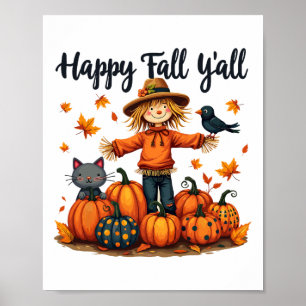 Poster Scarecrow Happy Fall Y Todos Dia de Ação de Graças