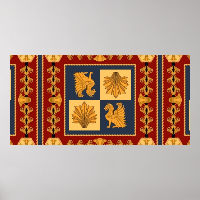 Poster Scarf com leões sentados em ouro. Elementos separa (Frente)