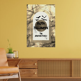 Poster Scary Bats Spider Web Full Moon Happy Halloween