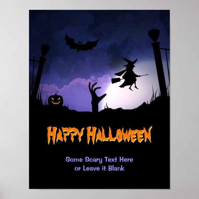 Póster Scary Graveyard - Feiticeira Pumpkin Feliz Hallowe (Frente)