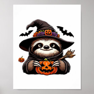 Poster Scary Halloween Sloth Witch Hat Costume Spooky Sea