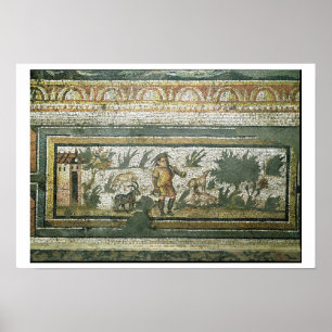 Poster Scene of a goatherd with his goats, detail of the