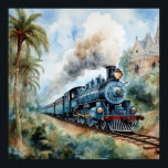Poster Scenic Landscape a Victorian Train<br><div class="desc">A lovely mountain landscape with a Victorian train and a castle in background</div>