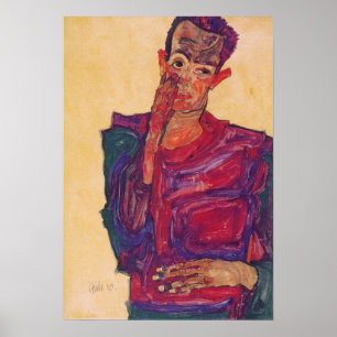 Poster Schiele - Autorretrato com pálpebra diminuída