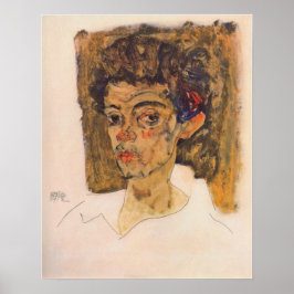 Poster Schiele - autorretrato contra fundo marrom ...