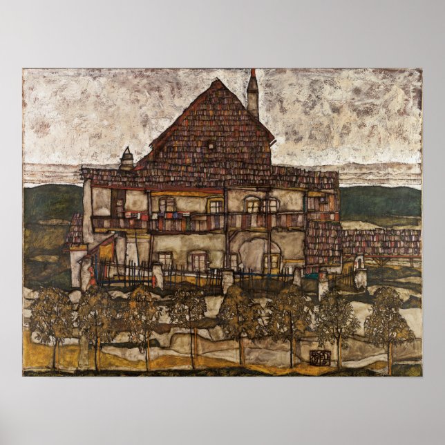 Poster Schiele - Casa com Telhado de Telhas (Casa Antiga) (Frente)