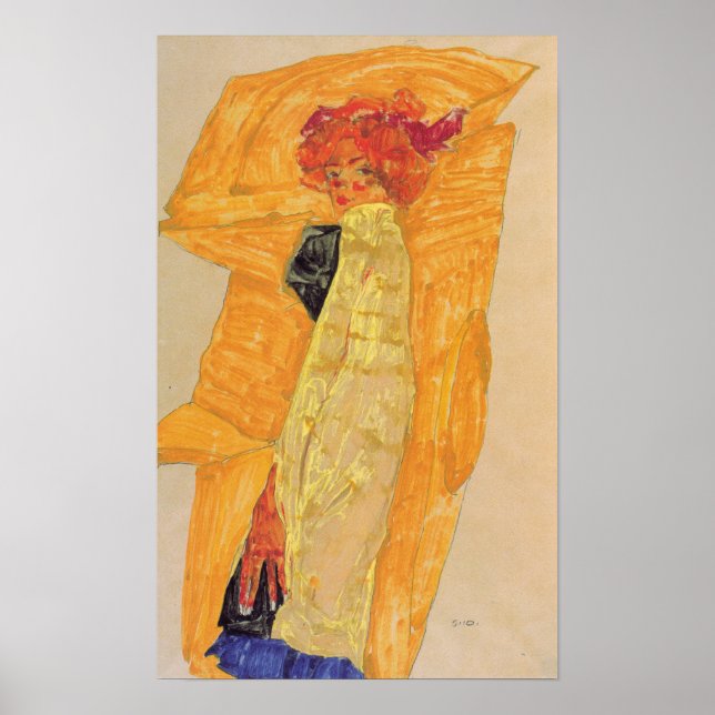 Poster Schiele - Gerti Na Frente De Ocher Drapery 1910 (Frente)