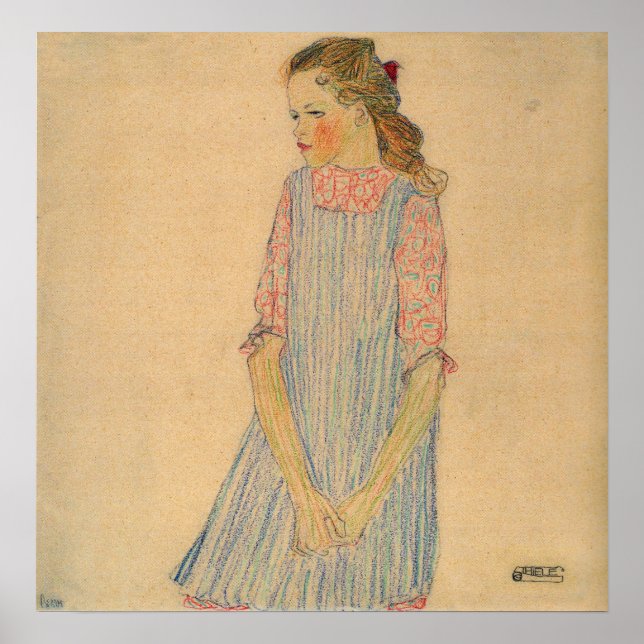 Poster Schiele - Menina com Rede Vermelha 1909 (Frente)