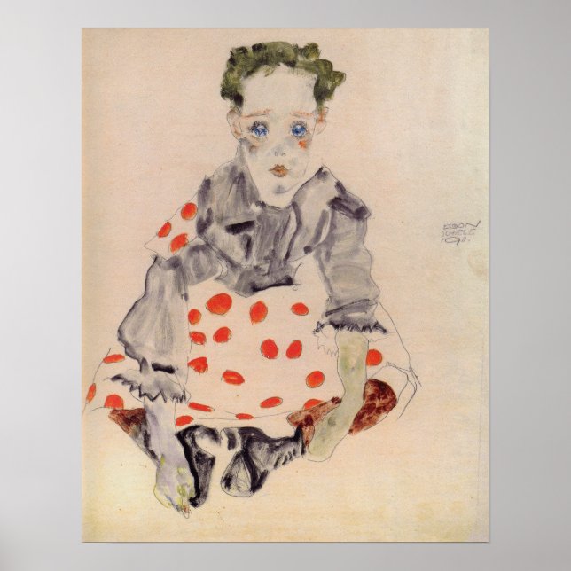 Poster Schiele - Menina em vestido manchado 1911 (Frente)