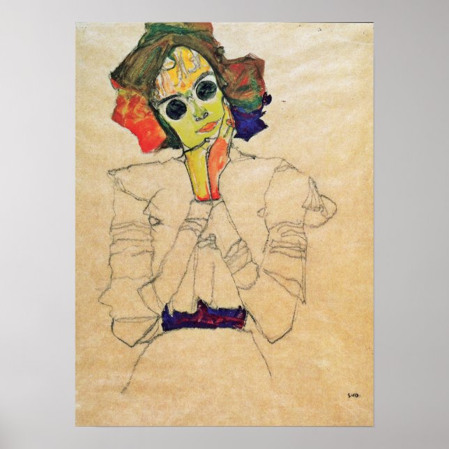 Poster Schiele - Rapariga Com Óculos De Sol 1910 (Frente)