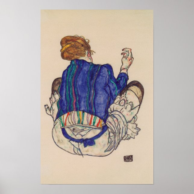 Poster Schiele - Vista Posterior de uma Mulher Sentada 19 (Frente)