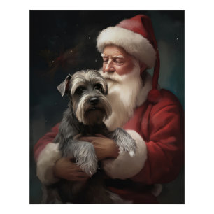 Póster Schnauzer Com Papai Noel Natal Festivo