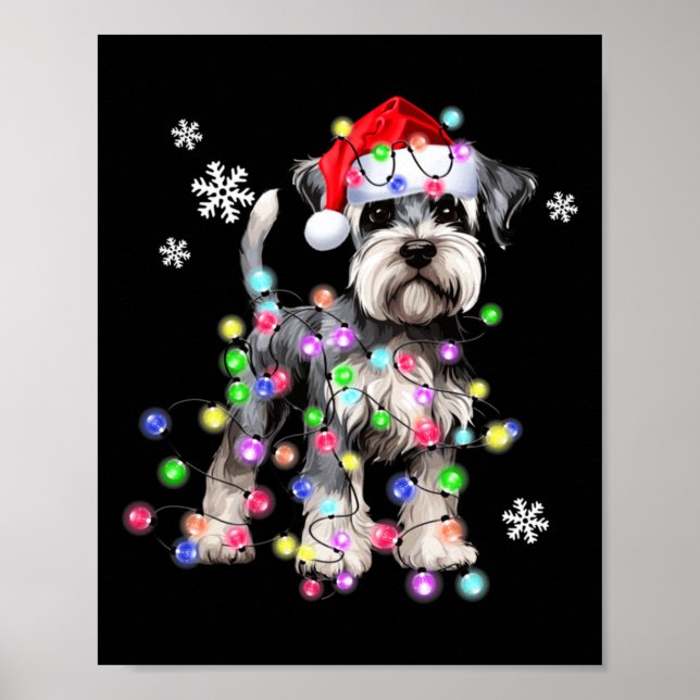 Poster Schnauzer Dog Reindeer Christmas Lights Ugly Xmas  (Frente)