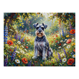 Póster Schnauzer em Prado de Flores Silvestres