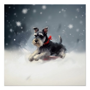 Póster Schnauzer miniatura Natal neve inverno