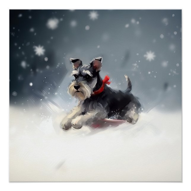 Póster Schnauzer miniatura Natal neve inverno (Frente)