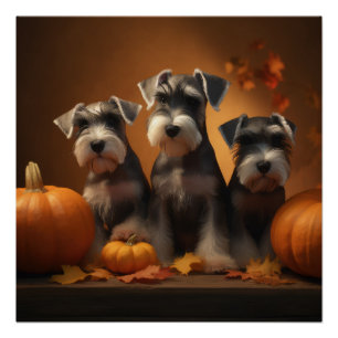 Póster Schnauzer Puppy Autumn Delight Pumpkin