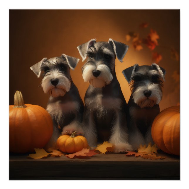 Póster Schnauzer Puppy Autumn Delight Pumpkin (Frente)