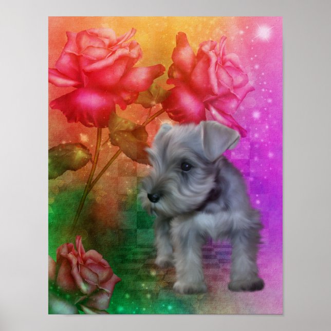 Poster Schnauzer Puppy Fantasy Rosa Cão (Frente)