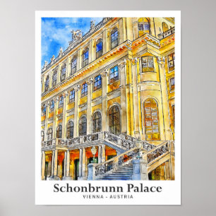 Poster Schonbrunn Palace Viena Áustria Viagem Watercolor