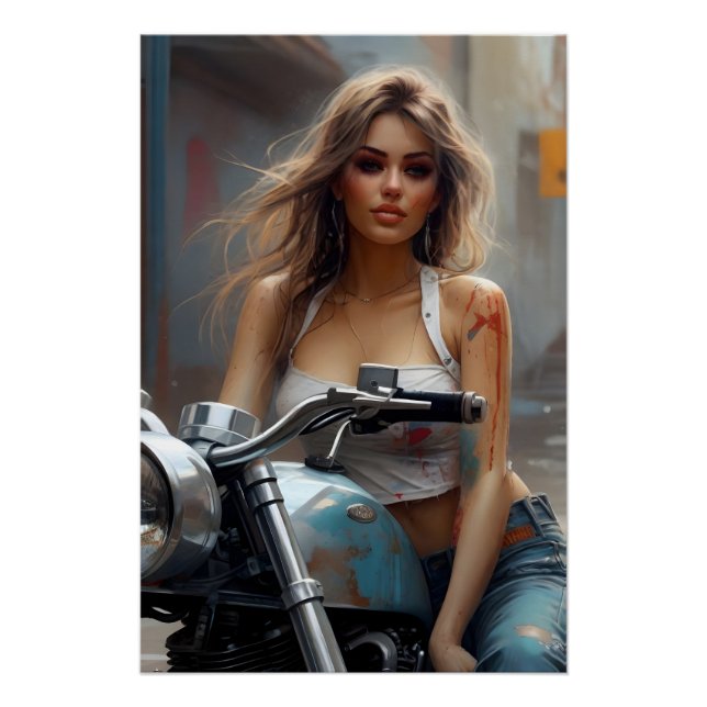 Póster schönheit auf dem Motorrad kunstwerk (Frente)