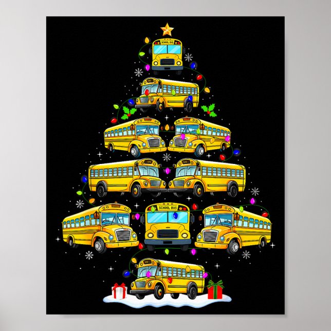 Poster School Bus Christmas Tree Funny Santa Bus Driver P (Frente)