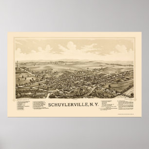 Poster Schuylerville, mapa panorâmico de NY - 1889