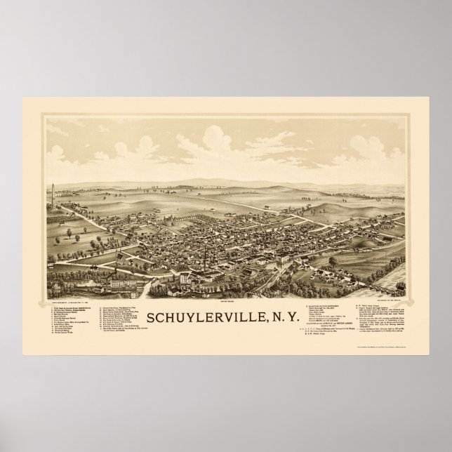 Poster Schuylerville, NY Panorâmica Map - 1889 (Frente)
