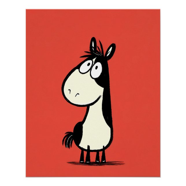 Póster schwarz-weißes Pferd - Cartoon Comic Dooddle Stil (Frente)