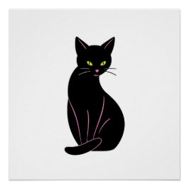 Póster Schwarze Katze Minimal Illustration