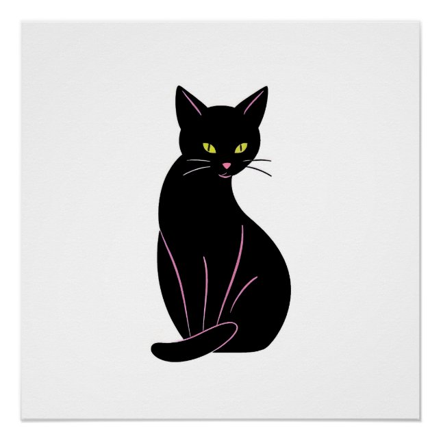 Póster Schwarze Katze Minimal Illustration (Frente)